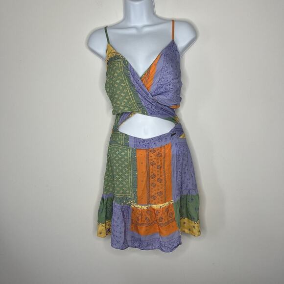 Maaji Florentina Mini Dress Small Bandana Patchwork Pastel Boho Festival Smocked - Picture 4 of 13